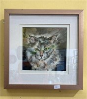 Beautiful cat face watercolor double matted and