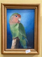 Nice painting of a bird on board frame measures