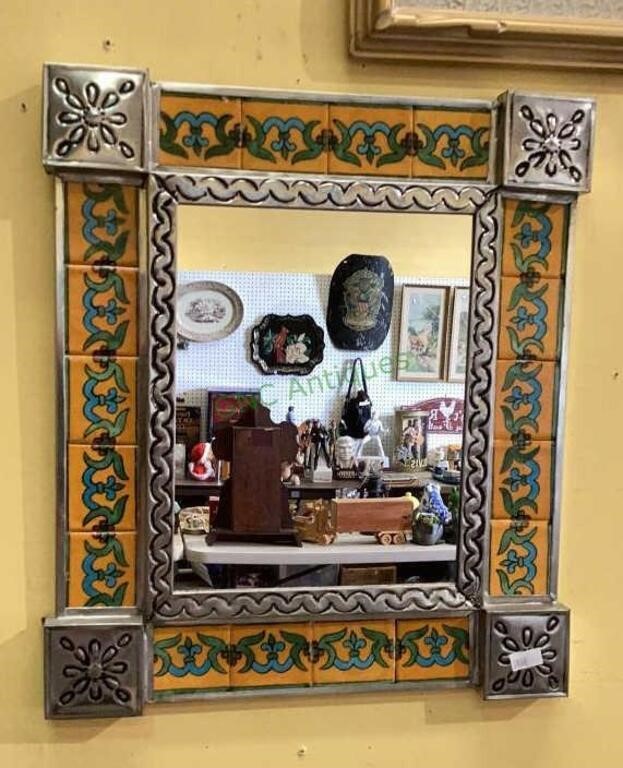 Interesting metal and tile framed mirror. Entire