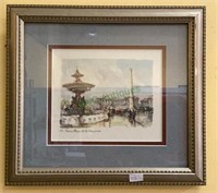 Matted and framed artwork of the fountain in