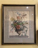 Floral print matted and framed under glass