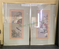 Two framed and matted prints of birds in a