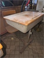 Vintage school desk wood top and metal interior