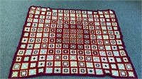 Beautiful Afghan made of squares - mostly burgundy
