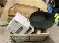 Great cloth lined wire basket full of kitchen