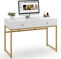 Tribesigns Computer Desk, 47 inch, White and Gold