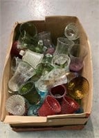 Large box full of glass votives includes red