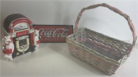 Coca- Cola Cookie Jar & Sign & Basket