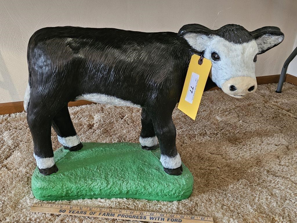 WHITE FACE PAINTED PLASTER CALF STATUE