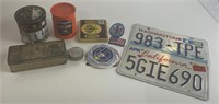 Mixed Lot With Tins & License Plates & More