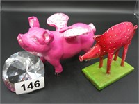 Two pink pigs! (1) cast iron (1) tin