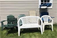 5 MISMATCHED LAWN CHAIRS & 2 PERSON BENCH