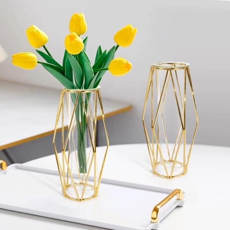 BYBOUS 2 Pcs Gold Vase for Flower,Cute Desk...