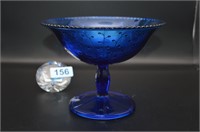 Blue glass compote 7” tall
