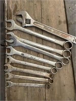 Group of 11 oversized combination wrenches.