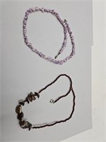 2  VTG 16" Necklaces Purple & Brown Stone