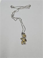 Yellow Rhinestone Bear Movable Necklace Pendant19"
