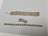 Rhinestone Jewelry Lot 2 Bracelets & 1 Pin