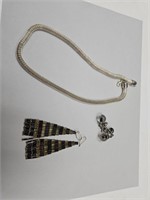 17" Silver Necklace& Earrings Lot