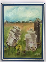 Signed Vintage Original Acrylic On Canvas Milk