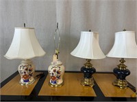 2 Pairs Asian Ginger Jar Lamps: Floral, Blue