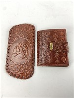 Embossed Leather Wallet & Glasses Case