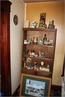 WOOD CABINET WITH CONTENTS