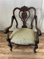 Vintage Carved Walnut Dining Chair on Casters