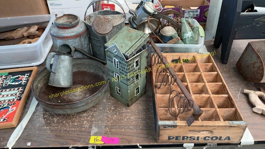 Oil Lamps, Watering Can, Coca-Cola Bottles