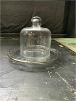 glass butter dish vintage with 2 domes