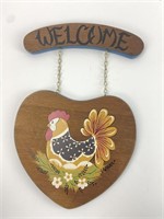 Wooden Rooster Hanging Welcome Sign