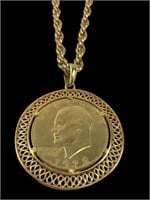 Gold Plated 1972 Eisenhower Dollar Coin Mounted w