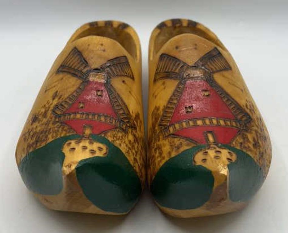 Hand Carved Wooden Painted Dutch Clogs