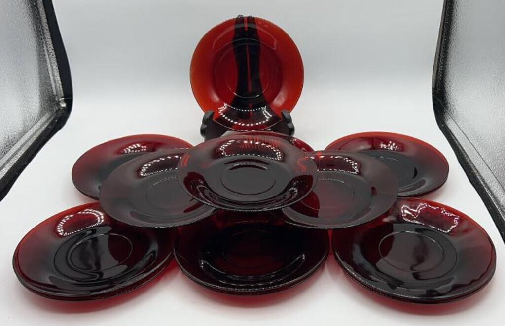 16 Cranberry Red Glass Saucer Plates