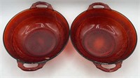 2 Imperial Red Glass Handled Bowls