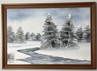 Original Barister Winter Creek Scene Painting