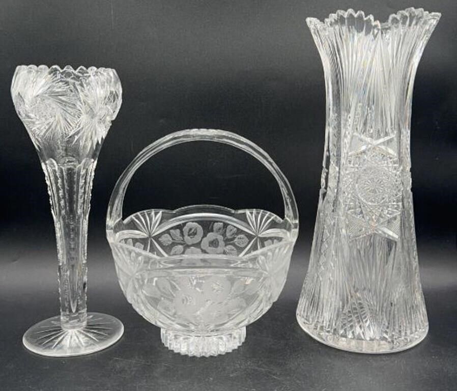 Antique American Brilliant Cut Glass Vases & More