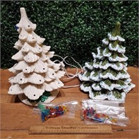 2ct Ceramic Christmas Trees w/ 1 Base