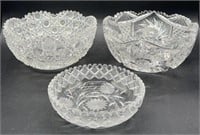 3 Early American Brilliant Cut Glass Sawtooth Bowl