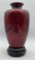 Japanese Pigeon Blood Red Foil Vase w/ Wooden