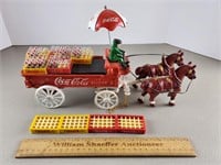Cast Iron Horse Drawn Coca Cola Wagon 14 & 1/4" L