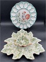 VTG Ceramic Speckled Leaf Serving Tray & Egg Tray
