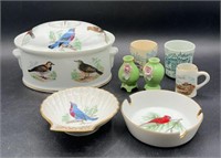 French Lourioux Wild Bird Porcelain Covered Dish