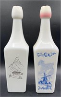 VTG Milk Glass Liquor Bottles/Decanters 12in
