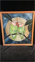 Framed Stained Glass Parrot Window