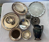 Lot Of Assorted Silver Plated Trays, Bowls, & More