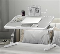 Adjustable Bed Table with USB Charge Port, White