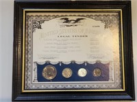 US Legal Tender Coins in Frame (4 Coins)