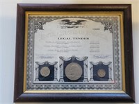 US Legal Tender Coins in Frame (3 Coins)