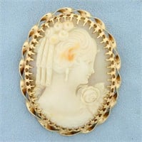 Large Vintage Cameo Pin or Pendant in 14K Yellow G